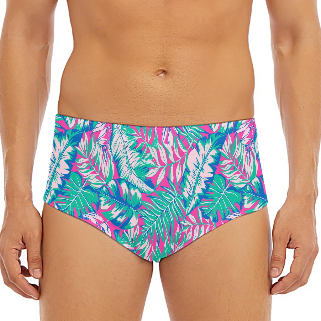 Teal Pink Blossom Tropical Pattern Print Men's Triangle Swim Briefs