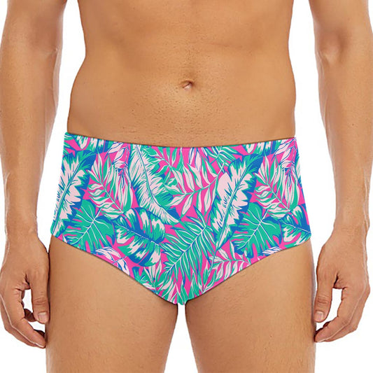 Teal Pink Blossom Tropical Pattern Print Men's Triangle Swim Briefs