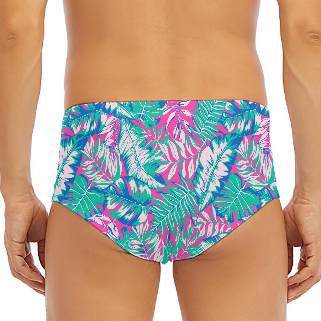 Teal Pink Blossom Tropical Pattern Print Men's Triangle Swim Briefs