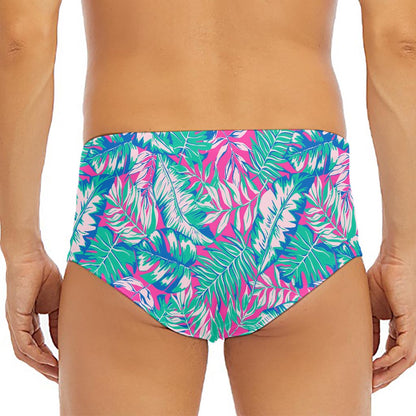 Teal Pink Blossom Tropical Pattern Print Men's Triangle Swim Briefs