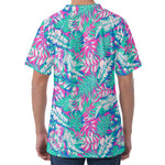 Teal Pink Blossom Tropical Pattern Print Men's Velvet T-Shirt