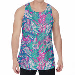 Teal Pink Blossom Tropical Pattern Print Men's Velvet Tank Top