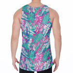 Teal Pink Blossom Tropical Pattern Print Men's Velvet Tank Top
