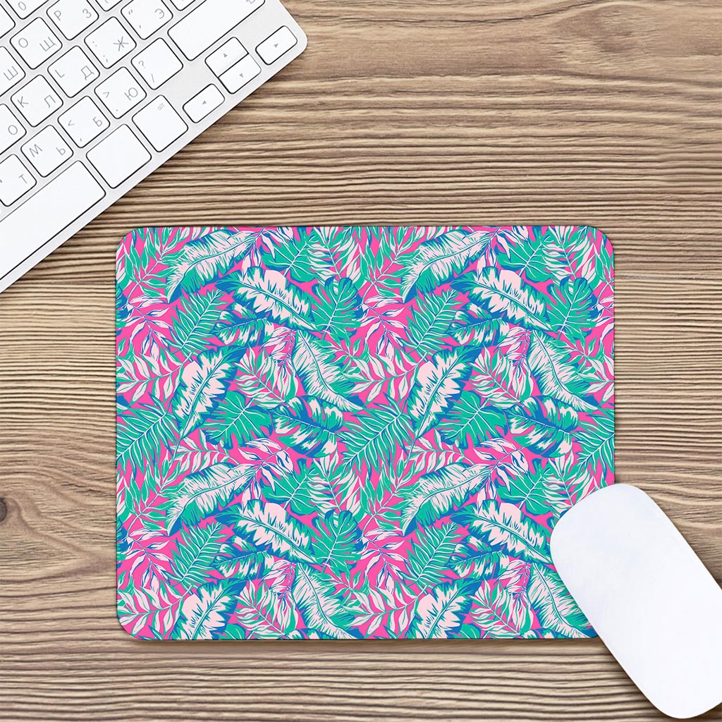 Teal Pink Blossom Tropical Pattern Print Mouse Pad