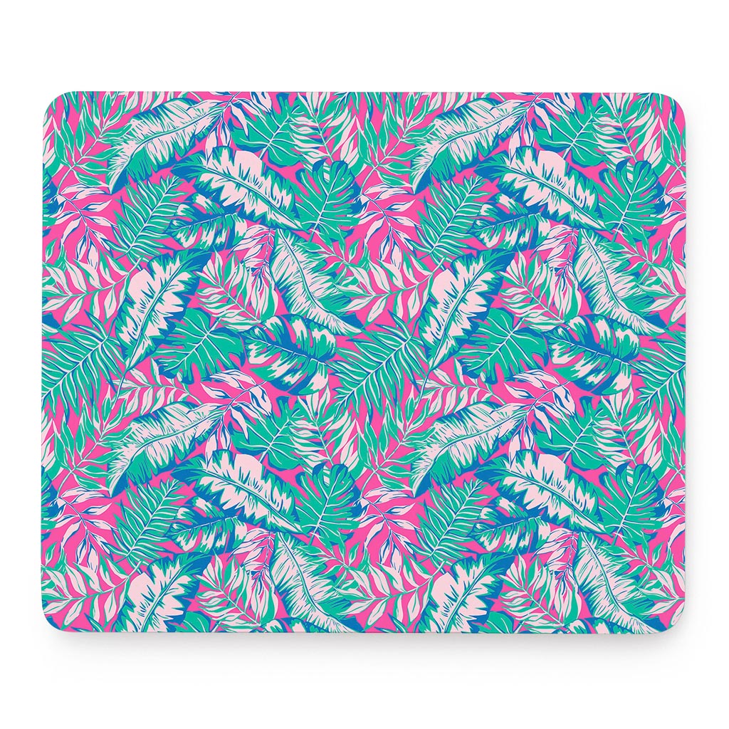 Teal Pink Blossom Tropical Pattern Print Mouse Pad