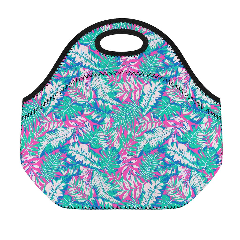 Teal Pink Blossom Tropical Pattern Print Neoprene Lunch Bag