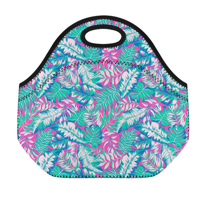 Teal Pink Blossom Tropical Pattern Print Neoprene Lunch Bag