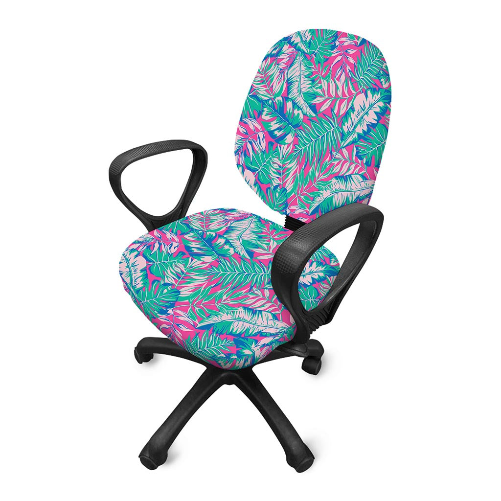 Teal Pink Blossom Tropical Pattern Print Office Chair Cover