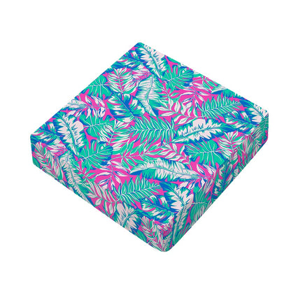Teal Pink Blossom Tropical Pattern Print Outdoor Seat Cushion Cover