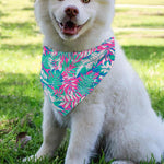 Teal Pink Blossom Tropical Pattern Print Over The Collar Dog Bandana