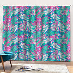 Teal Pink Blossom Tropical Pattern Print Pencil Pleat Curtains
