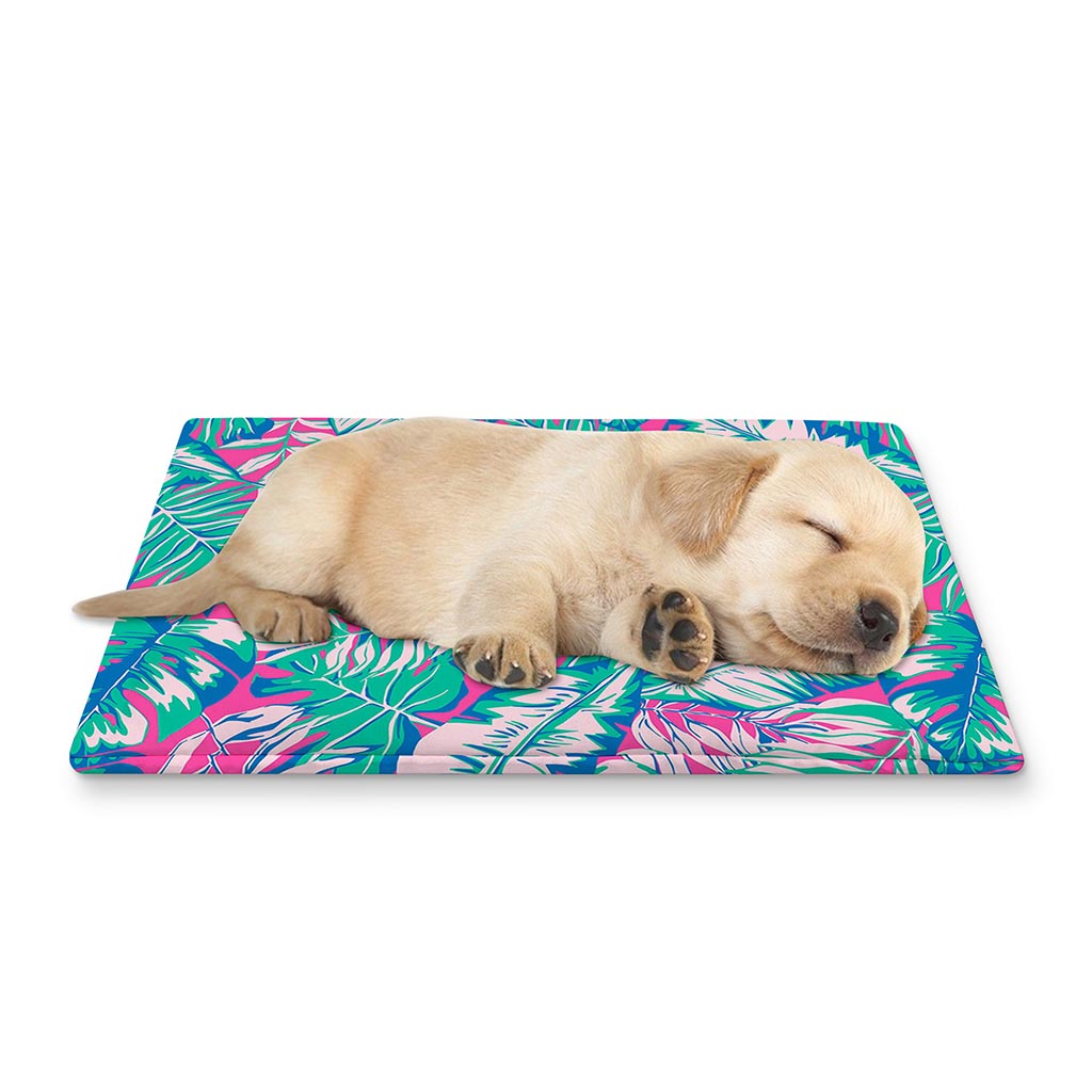 Teal Pink Blossom Tropical Pattern Print Pet Cooling Mat Cover