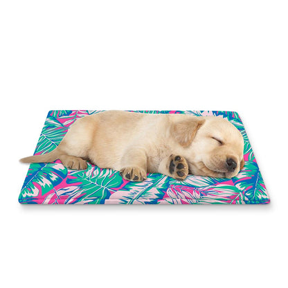 Teal Pink Blossom Tropical Pattern Print Pet Cooling Mat Cover