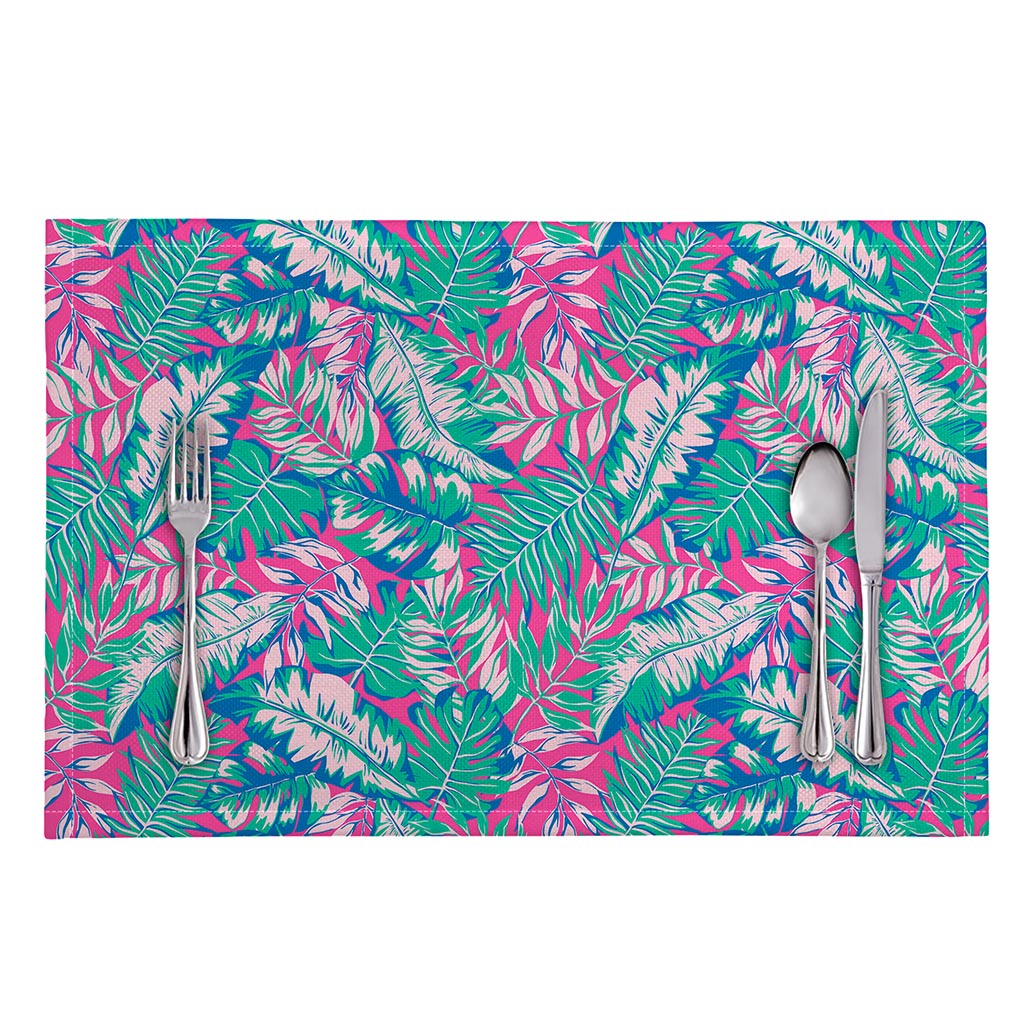 Teal Pink Blossom Tropical Pattern Print Placemat