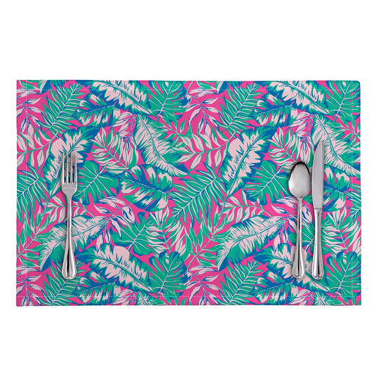 Teal Pink Blossom Tropical Pattern Print Placemat