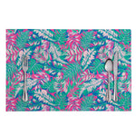Teal Pink Blossom Tropical Pattern Print Placemat
