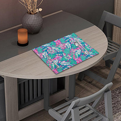 Teal Pink Blossom Tropical Pattern Print Placemat