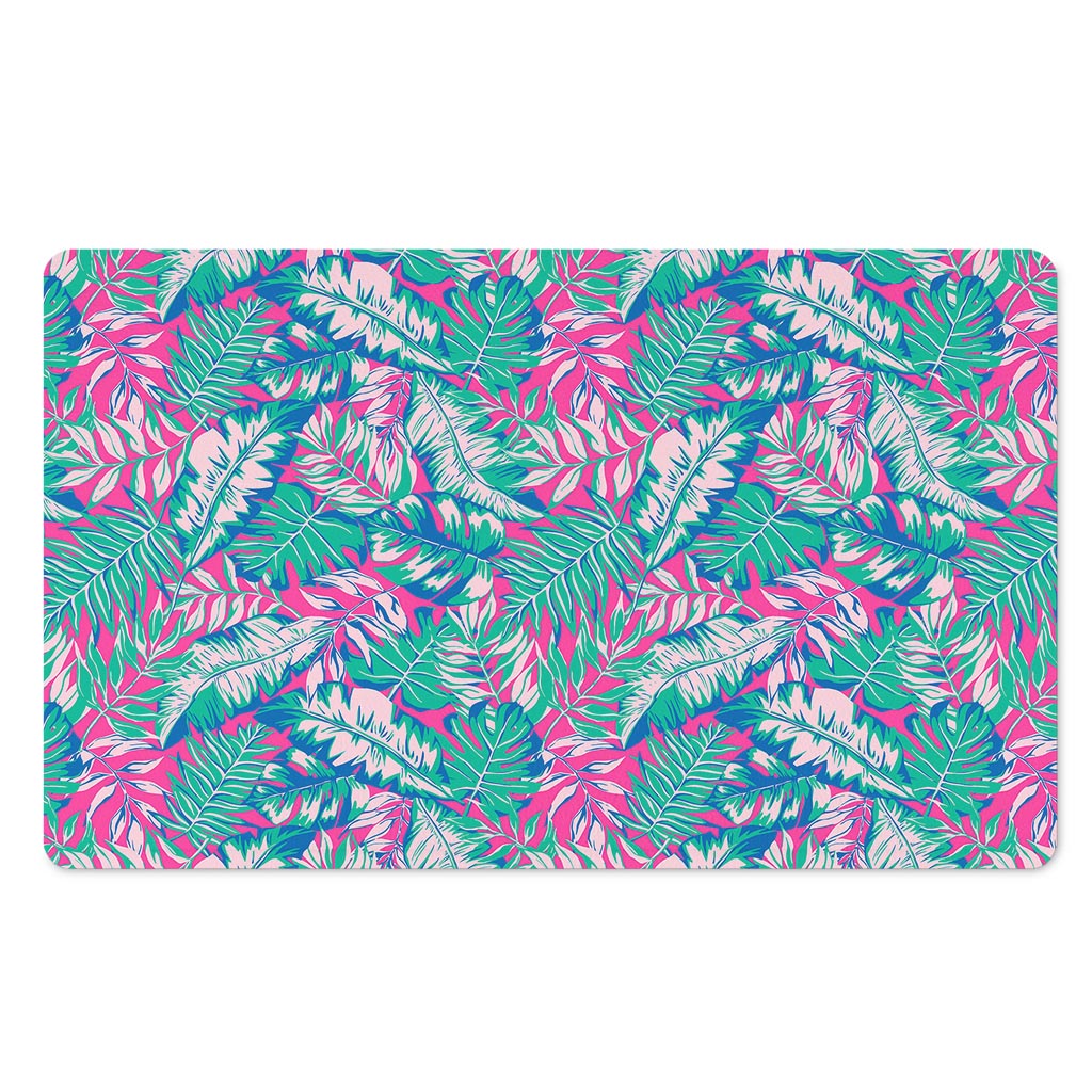 Teal Pink Blossom Tropical Pattern Print Polyester Doormat