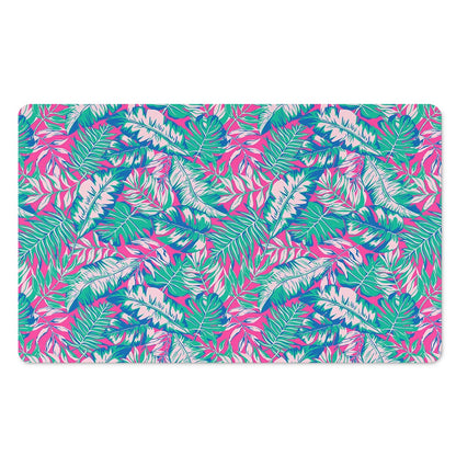 Teal Pink Blossom Tropical Pattern Print Polyester Doormat