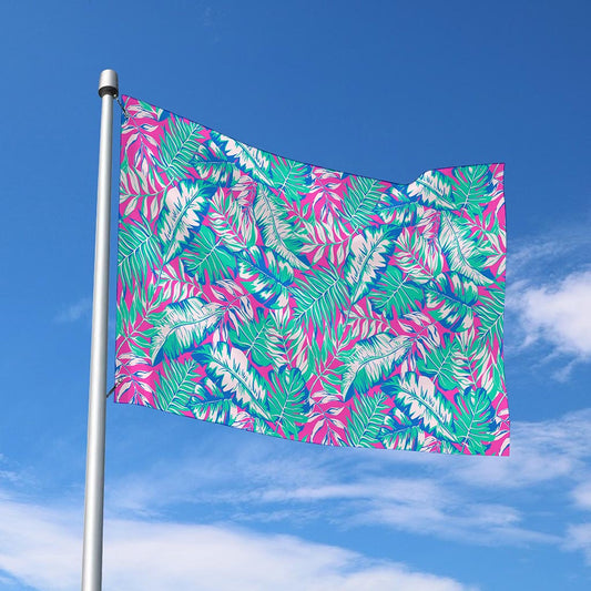 Teal Pink Blossom Tropical Pattern Print Polyester Flag