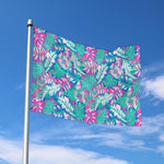 Teal Pink Blossom Tropical Pattern Print Polyester Flag