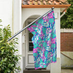 Teal Pink Blossom Tropical Pattern Print Polyester Flag