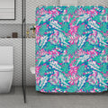 Teal Pink Blossom Tropical Pattern Print Polyester Shower Curtain