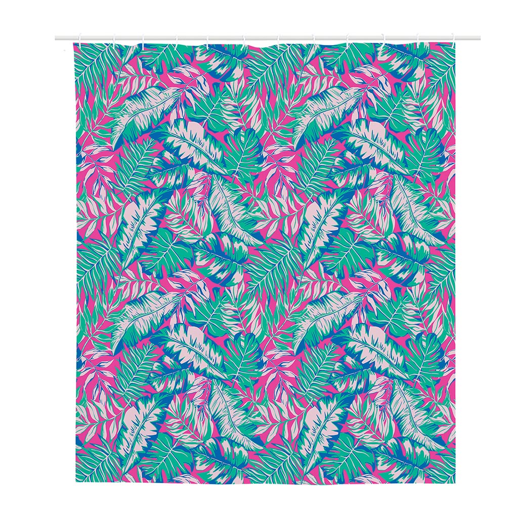 Teal Pink Blossom Tropical Pattern Print Polyester Shower Curtain