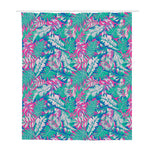 Teal Pink Blossom Tropical Pattern Print Polyester Shower Curtain