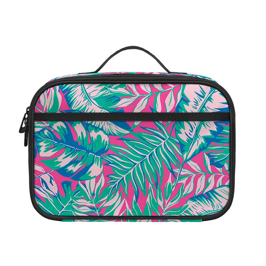 Teal Pink Blossom Tropical Pattern Print Portable Lunch Bag