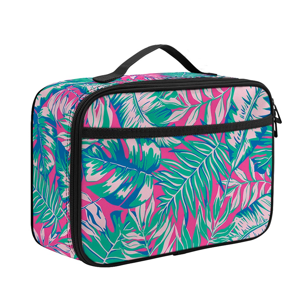 Teal Pink Blossom Tropical Pattern Print Portable Lunch Bag
