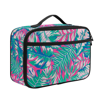 Teal Pink Blossom Tropical Pattern Print Portable Lunch Bag