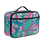 Teal Pink Blossom Tropical Pattern Print Portable Lunch Bag