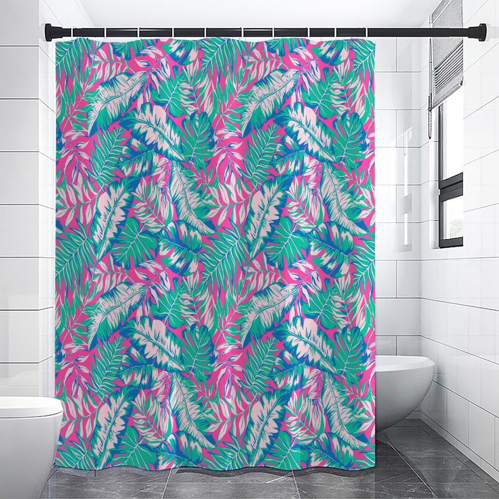 Teal Pink Blossom Tropical Pattern Print Premium Shower Curtain