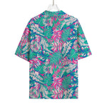 Teal Pink Blossom Tropical Pattern Print Rayon Hawaiian Shirt