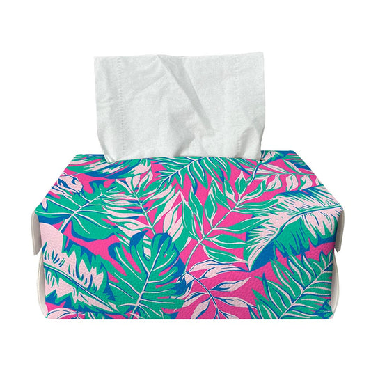 Teal Pink Blossom Tropical Pattern Print Rectangle Tissue Box Cover