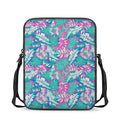 Teal Pink Blossom Tropical Pattern Print Rectangular Crossbody Bag