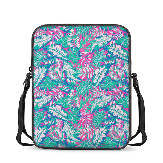 Teal Pink Blossom Tropical Pattern Print Rectangular Crossbody Bag