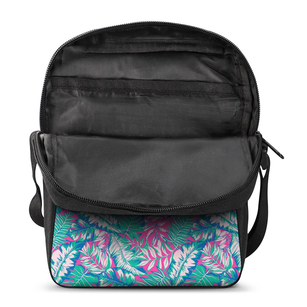 Teal Pink Blossom Tropical Pattern Print Rectangular Crossbody Bag