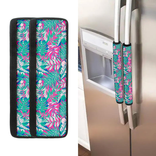 Teal Pink Blossom Tropical Pattern Print Refrigerator Handle Covers