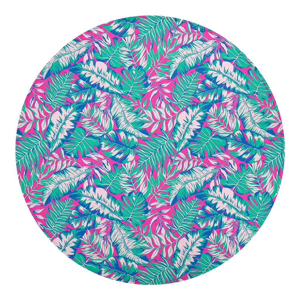 Teal Pink Blossom Tropical Pattern Print Round Blanket