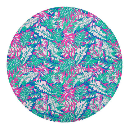 Teal Pink Blossom Tropical Pattern Print Round Blanket