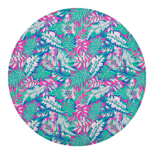 Teal Pink Blossom Tropical Pattern Print Round Blanket