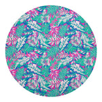 Teal Pink Blossom Tropical Pattern Print Round Blanket