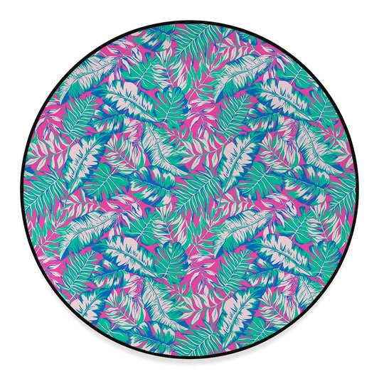 Teal Pink Blossom Tropical Pattern Print Round Floor Mat