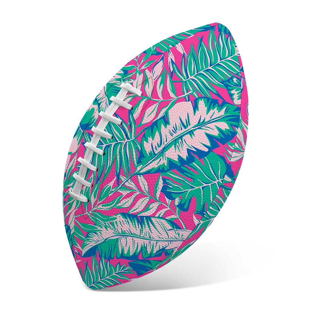 Teal Pink Blossom Tropical Pattern Print Rugby Ball