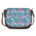 Teal Pink Blossom Tropical Pattern Print Saddle Bag