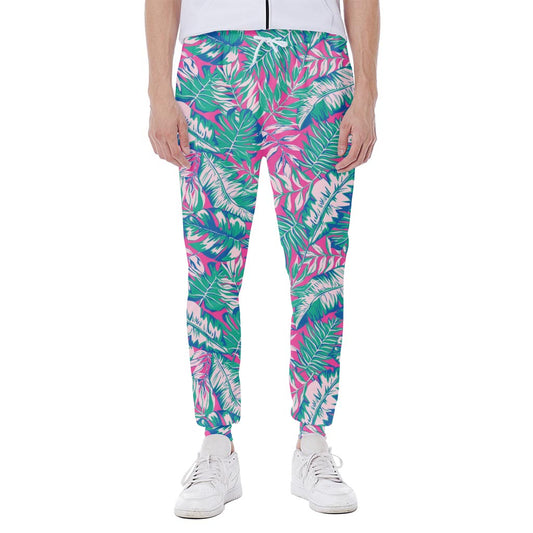 Teal Pink Blossom Tropical Pattern Print Scuba Joggers