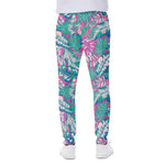 Teal Pink Blossom Tropical Pattern Print Scuba Joggers