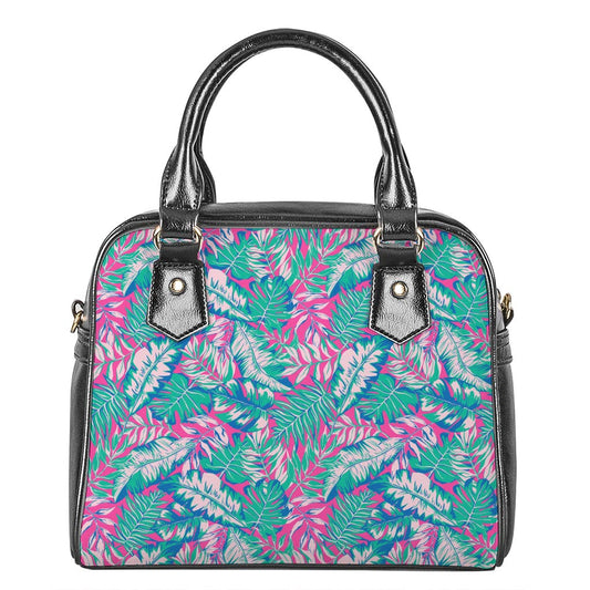 Teal Pink Blossom Tropical Pattern Print Shoulder Handbag